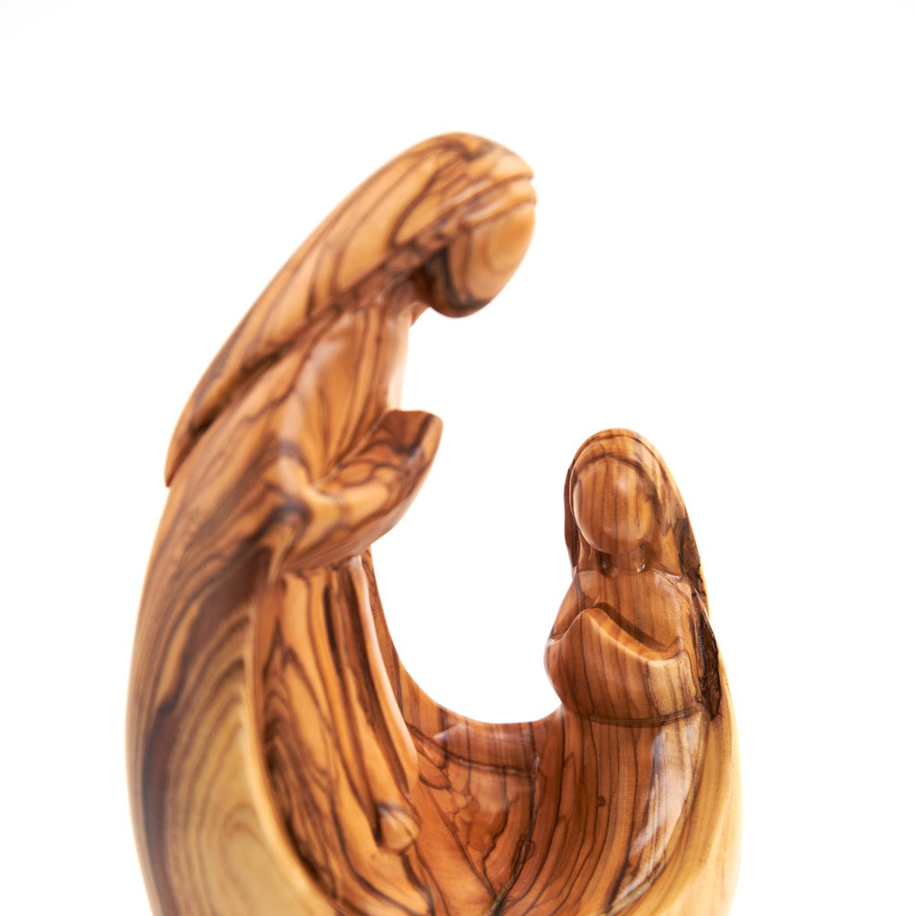 Our Lady of Lourdes olive wood statue from Bethlehem hand carved, 7.9 inch close detail of the hand carved work