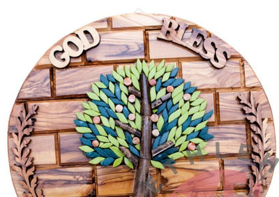 Olive Wood and Jerusalem Stone Tree of Life Wall Hanging Plaque