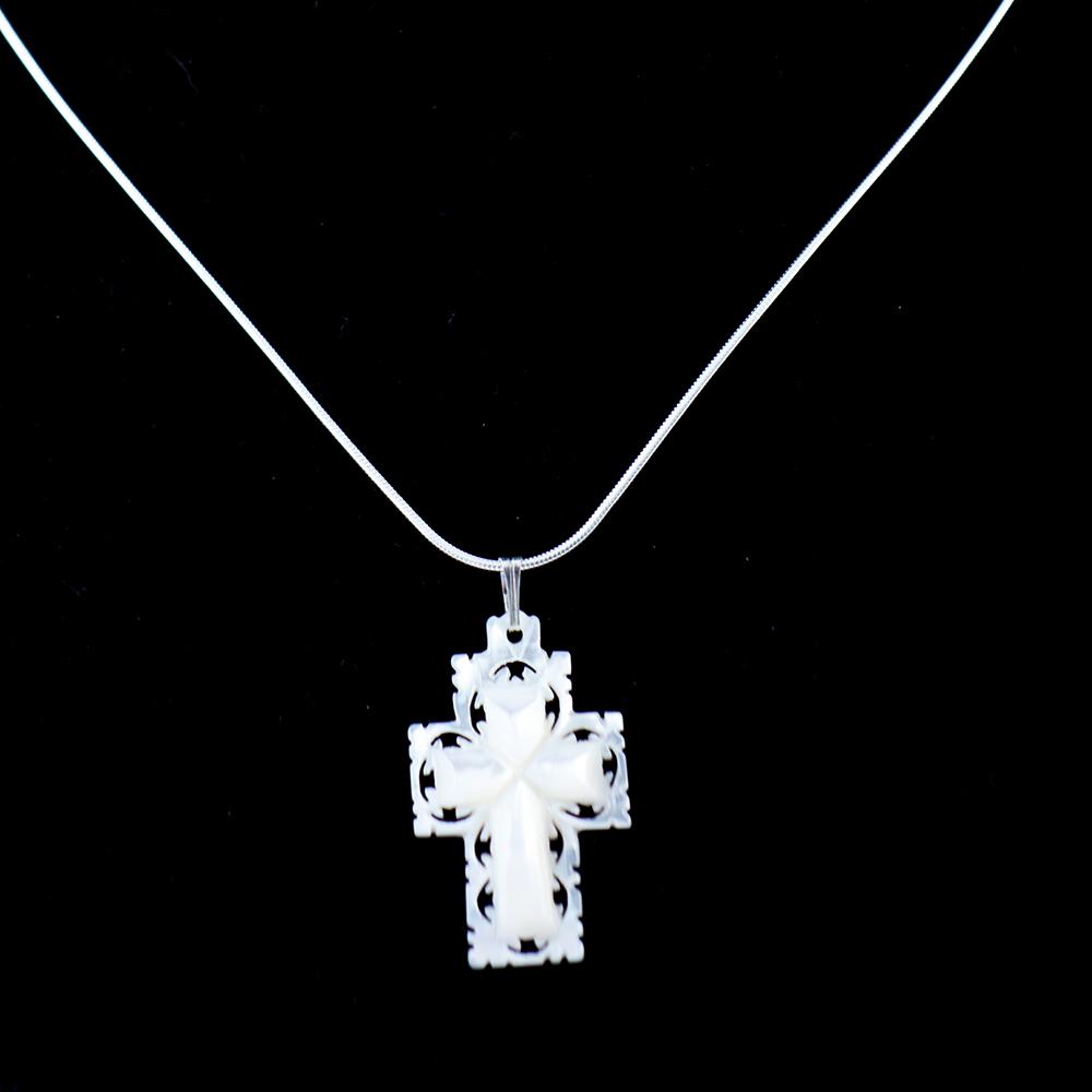 Sterling Silver Necklace with Mother of Pearl Cross Pendant - Jewelry - Bethlehem Handicrafts