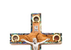 Olive wood crucifix hand carved in Bethlehem, 6.3 inch three quarter view of the religious piece
