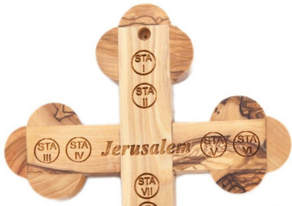 14 Stations of Cross Engraved on Back Abalone Mother of Pearl Cross Crucifix from Holy Land