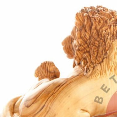 Carved Wooden Lion with A Lamb - Statuettes - Bethlehem Handicrafts