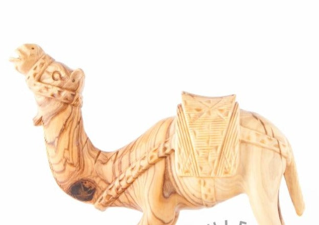 religious olive wood statue hand carved in Bethlehem, 6.5 inch back view of the olive wood sculpture