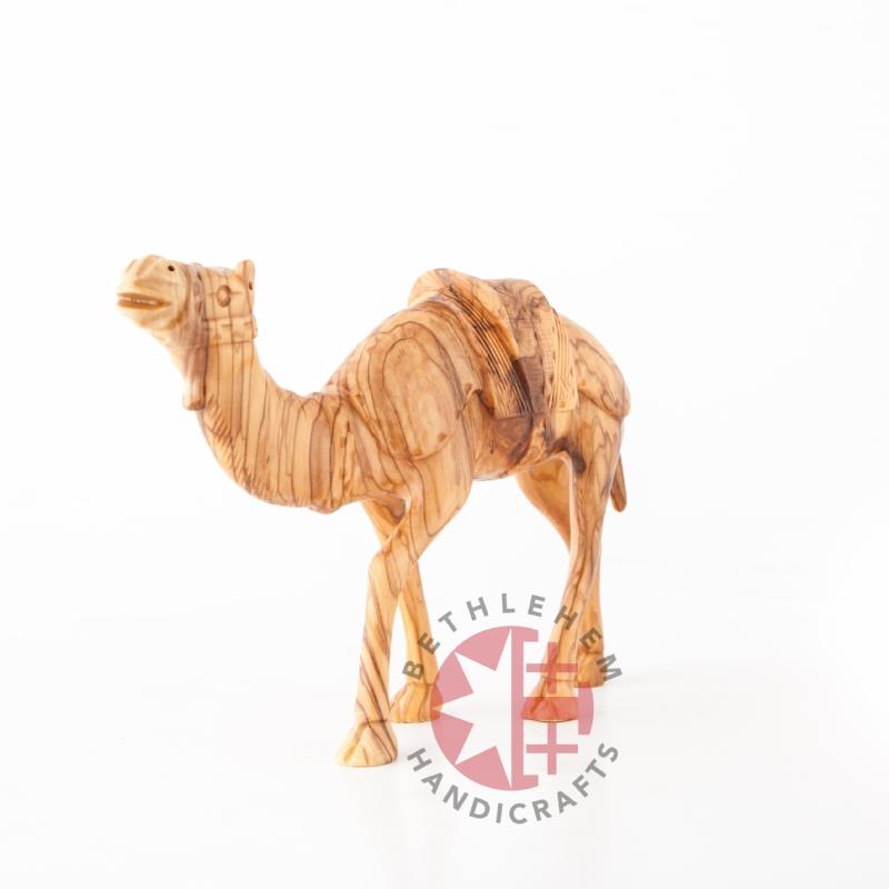 religious olive wood statue hand carved in Bethlehem, 8.7 inch three quarter view of the religious piece