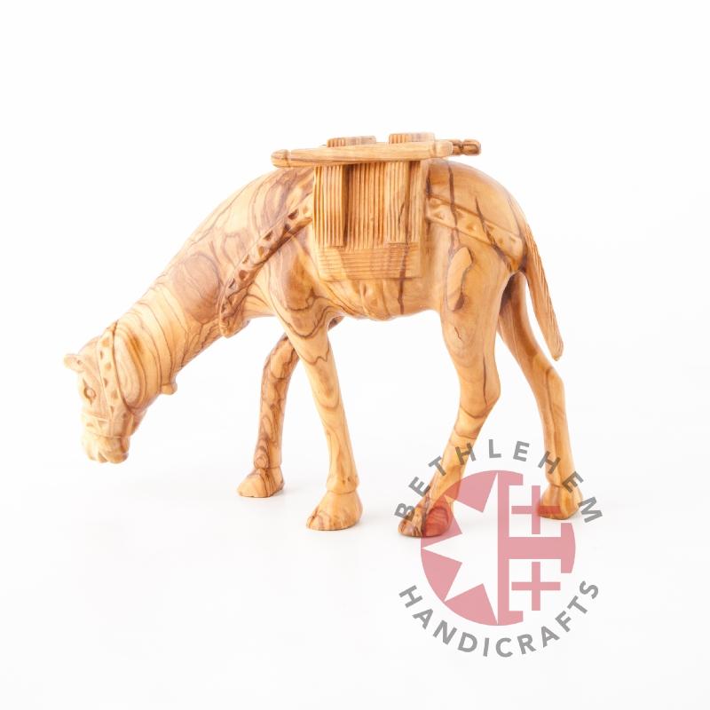 religious olive wood statue hand carved in Bethlehem, 7.9 inch detail of the carved base