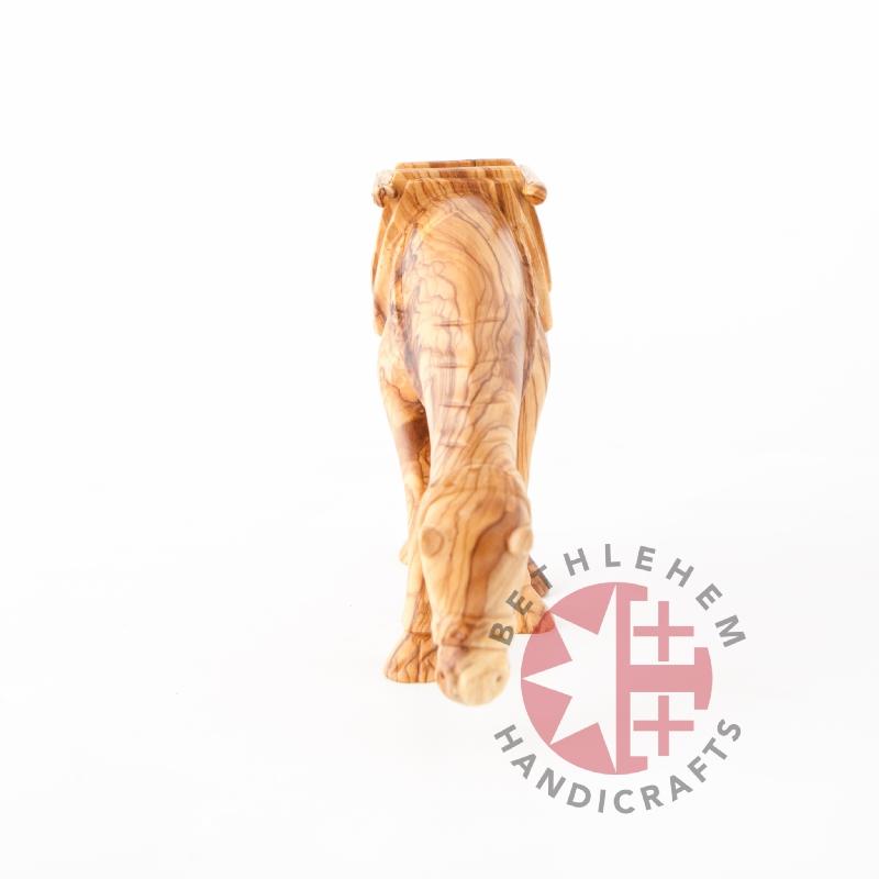 religious olive wood statue hand carved in Bethlehem, 7.9 inch angle showing the olive wood color tones