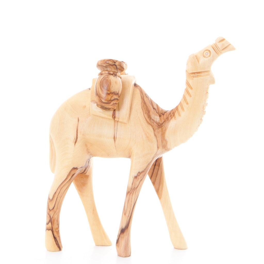 Olive wood nativity scene hand carved in Bethlehem, 5.6 inch side angle of the olive wood sculpture