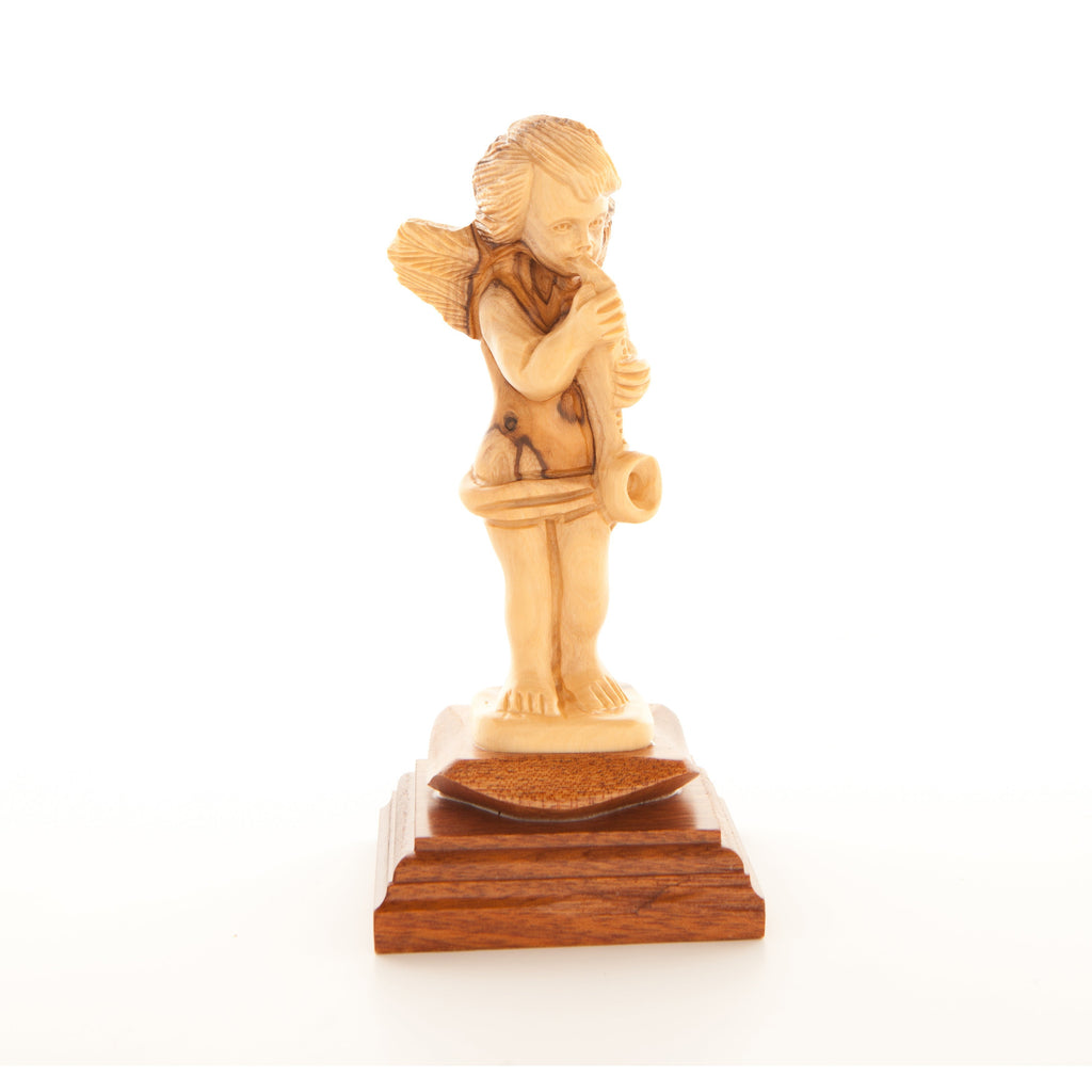 Olive wood nativity scene hand carved in Bethlehem, 6.1 inch side angle of the olive wood sculpture