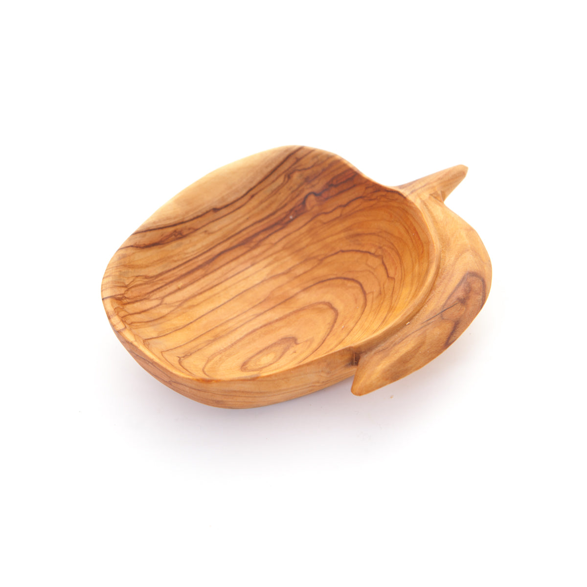 Olive wood tableware hand made in Bethlehem, side angle of the olive wood sculpture