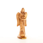 Angel olive wood statue hand carved in Bethlehem, 7.9 inch detail of the carved figure
