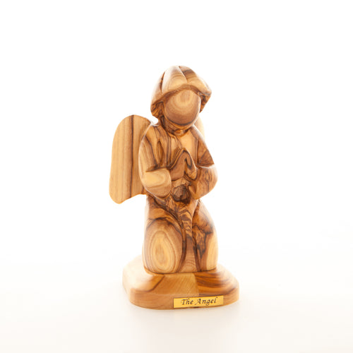 Olive wood nativity scene hand carved in Bethlehem, 5.5 inch side angle of the olive wood sculpture