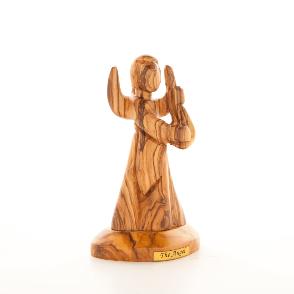 Olive wood nativity scene hand carved in Bethlehem, 5.1 inch side angle of the olive wood sculpture