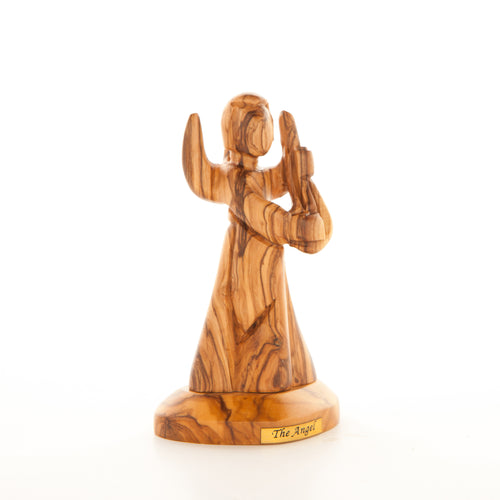 Olive wood nativity scene hand carved in Bethlehem, 5.1 inch side angle of the olive wood sculpture