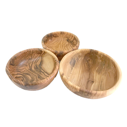 Olive wood tableware hand made in Bethlehem, side angle of the olive wood sculpture