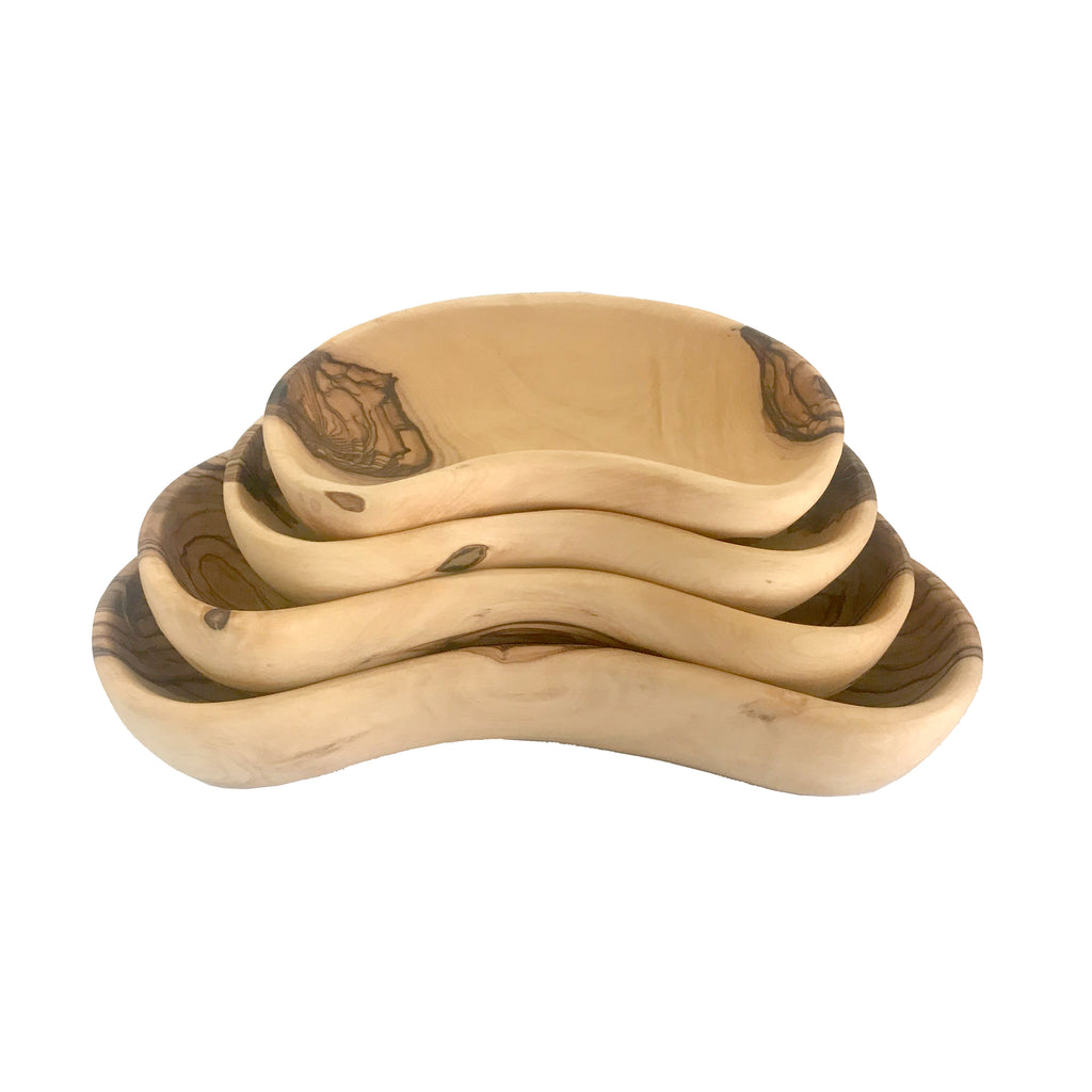 Olive wood tableware hand made in Bethlehem, scale reference view