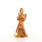 Angel olive wood statue hand carved in Bethlehem, 5.1 inch top angle showing detail of the craftsmanship