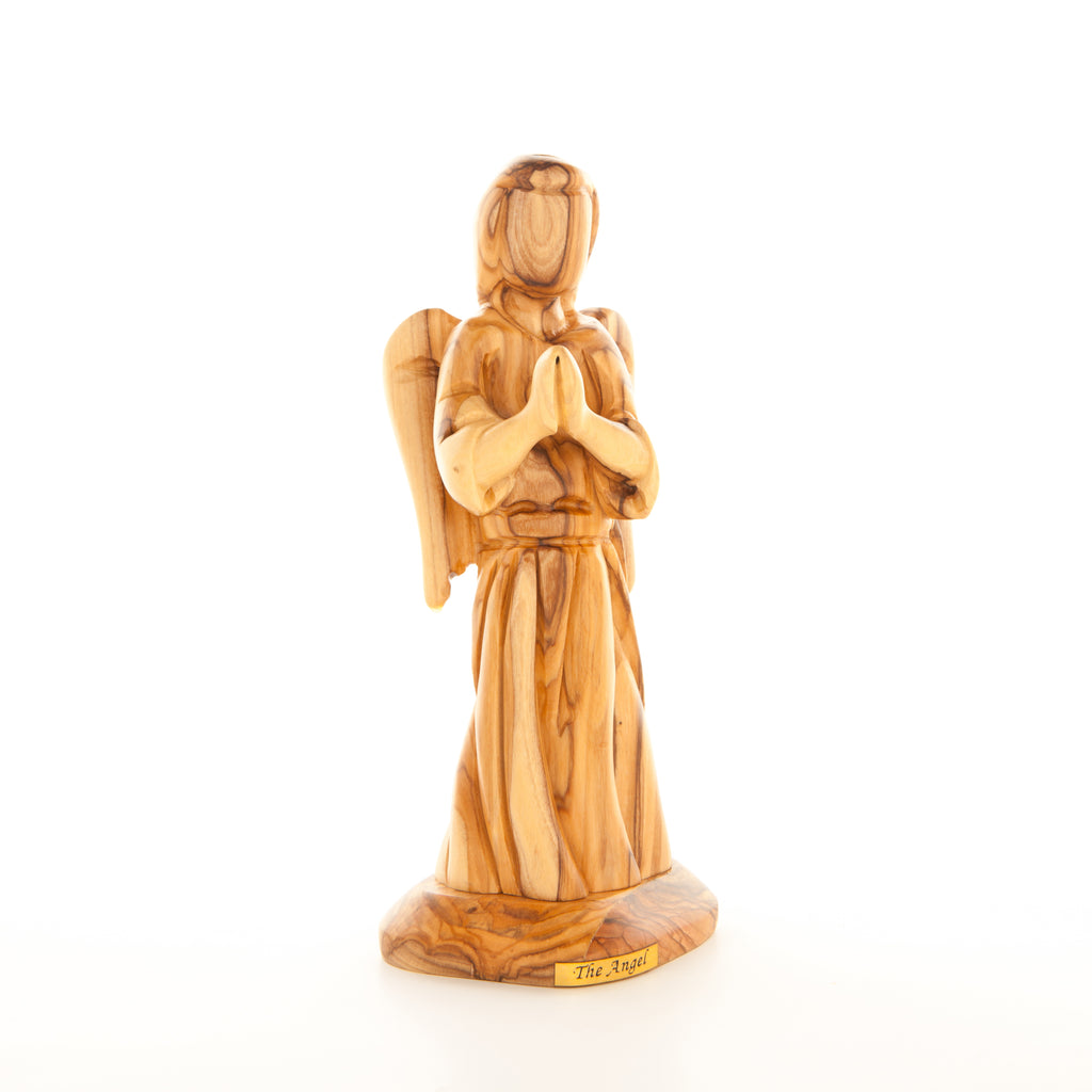 Olive wood nativity scene hand carved in Bethlehem, 7.5 inch side angle of the olive wood sculpture