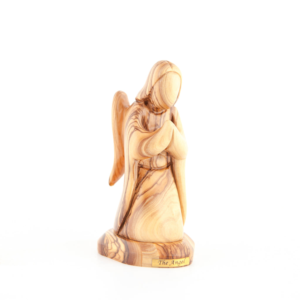 Olive wood nativity scene hand carved in Bethlehem, 6.1 inch side angle of the olive wood sculpture