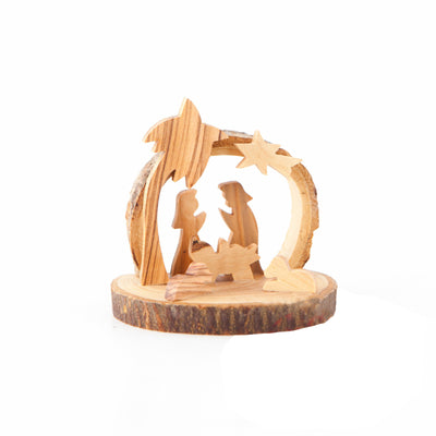 Nativity Scene (Small),  3.1" Natural Bark from Holy Land Olive Wood