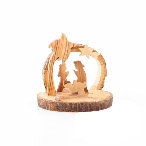 Olive wood nativity scene hand carved in Bethlehem, 3.1 inch side angle of the olive wood sculpture