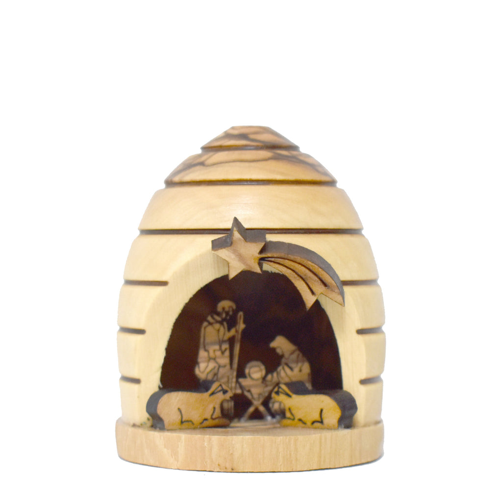Dome Shaped Olive Wood Nativity Scene, 3.4"