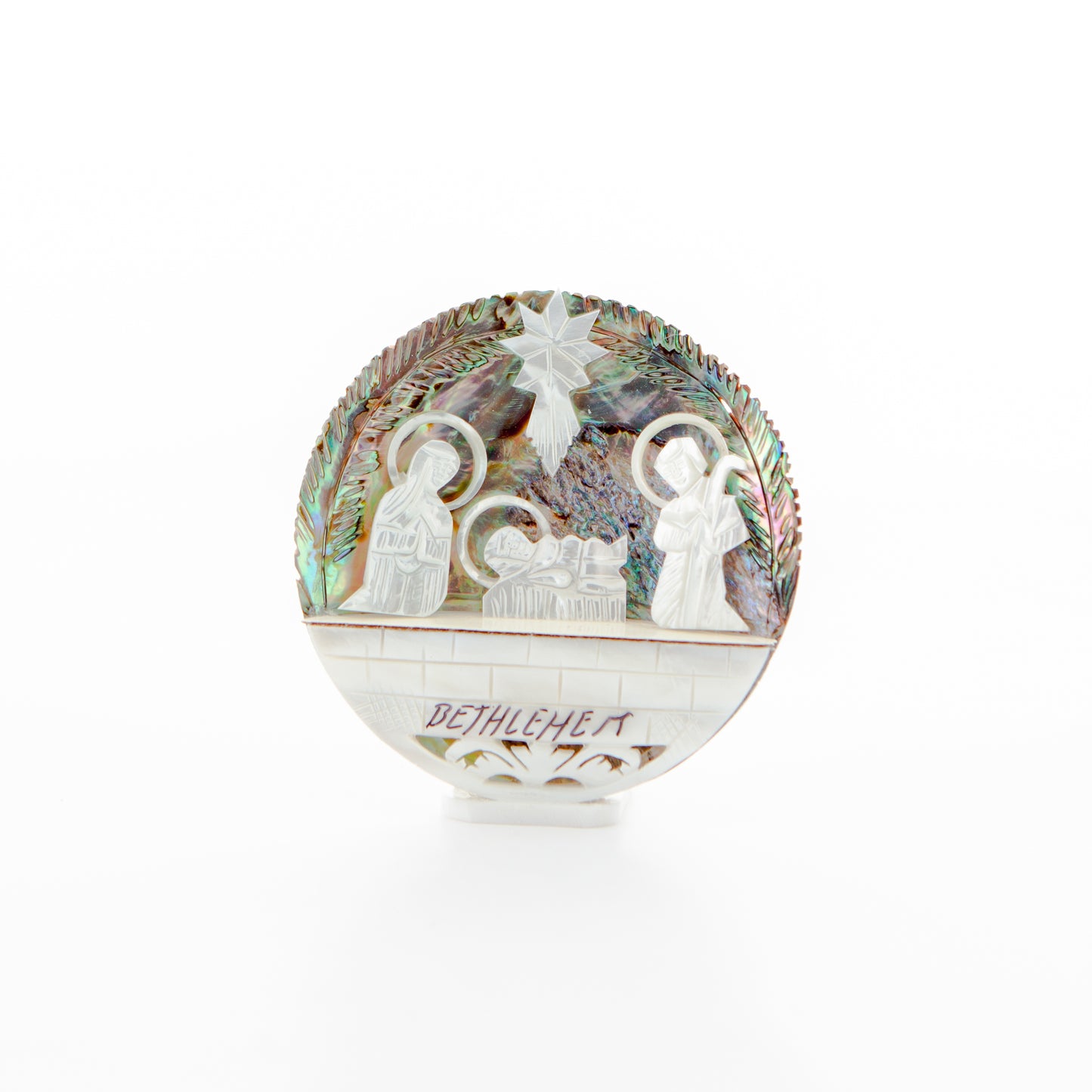 Round Colorful Mother of Pearl Nativity Scene