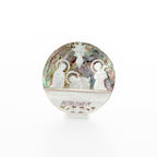 Olive wood nativity scene hand carved in Bethlehem, front view of the mother of pearl masterpiece