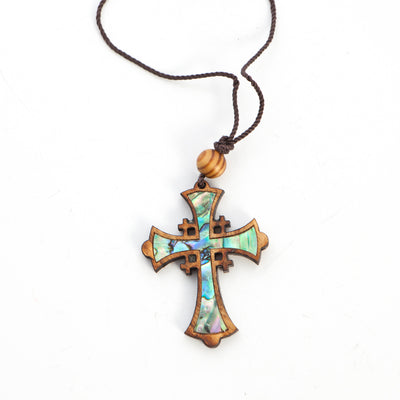 Mother of Pearl Jerusalem Cross Necklace with Bead