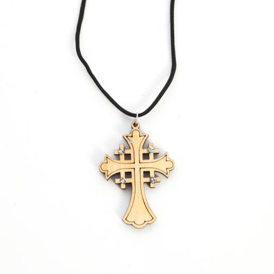 Artistic Olive Wood Jerusalem Cross Necklace