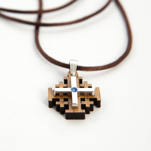 Religious jewelry hand made in Bethlehem Holy Land, side angle of the olive wood sculpture