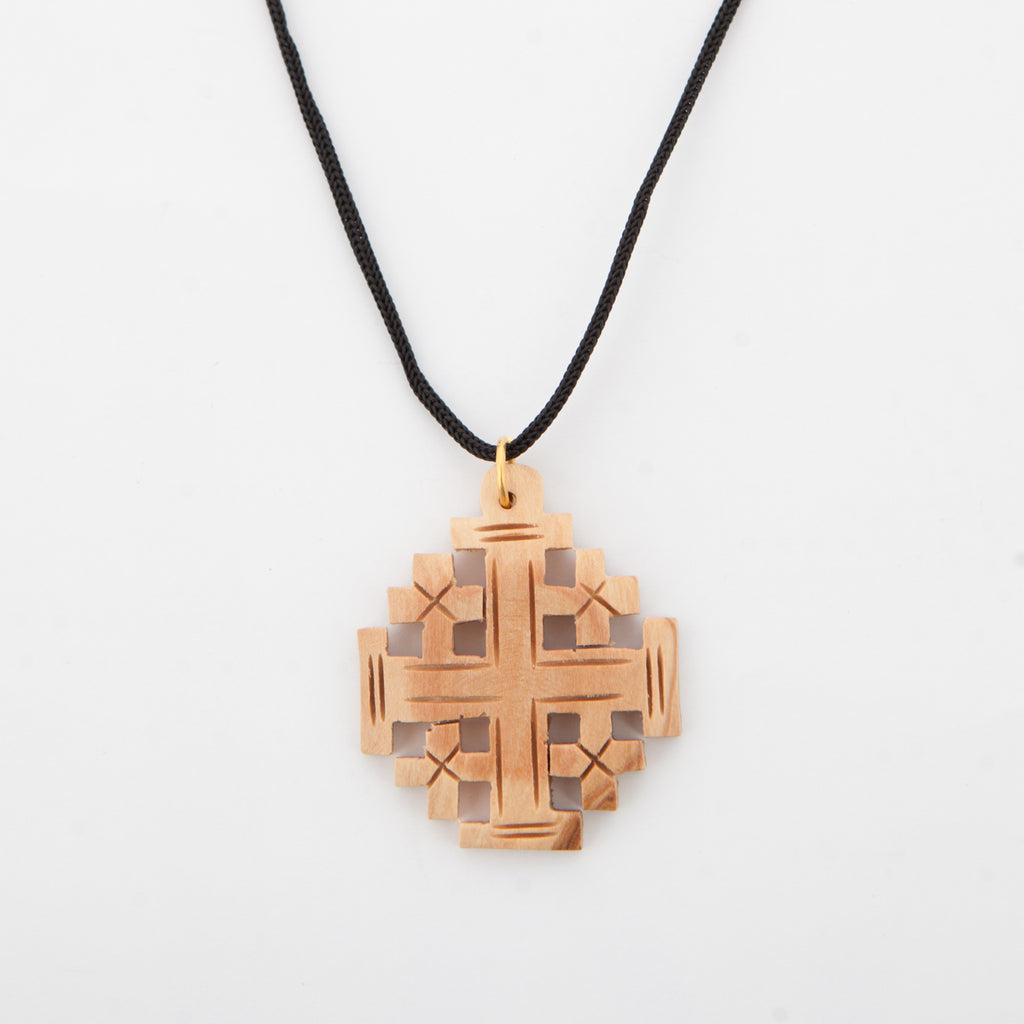 Olive Wood Jerusalem Cross Necklace