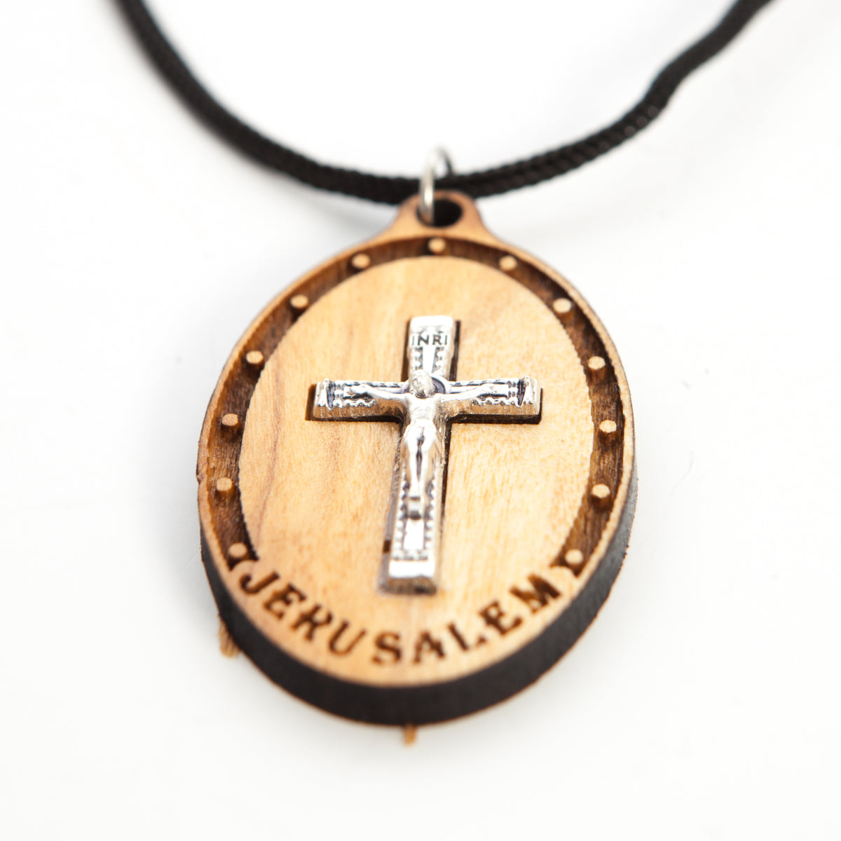 Engraved Olive Wood Cross Necklace