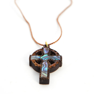 Colorful Mother of Pearl Celtic Cross Necklace
