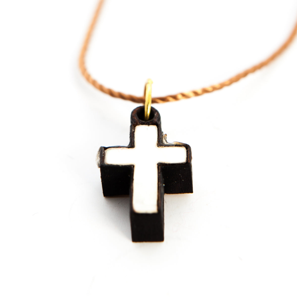 Olive Wood Cross Necklace with White Mother of Pearl inlay