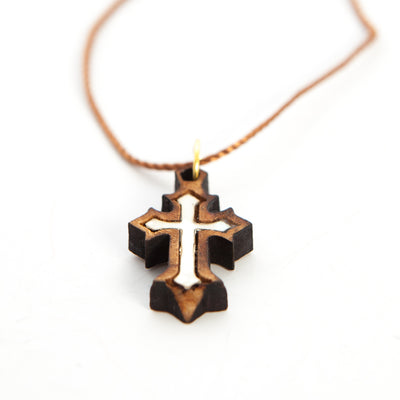 Cross Necklace (Olive Wood and White Mother of Pearl)