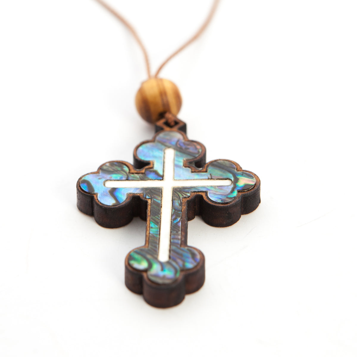 Mother of Pearl Budded Cross Necklace with a Bead