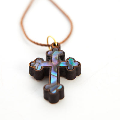 Colorful Mother of Pearl Budded Cross Necklace