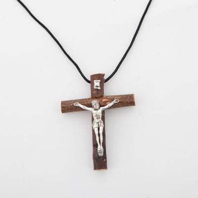 Small Rustic Wooden Cross of Jesus Christ: Christian, Catholic, Hand Made Carved Wood, Necklace, Jewelry, Cross Pendant, Male Female