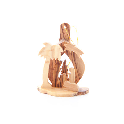 Nativity Scene Ornament (Candle Lantern Background) Olive Wood from Bethlehem