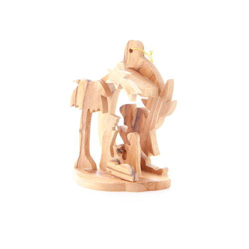 Olive wood nativity scene hand carved in Bethlehem, side angle of the olive wood sculpture