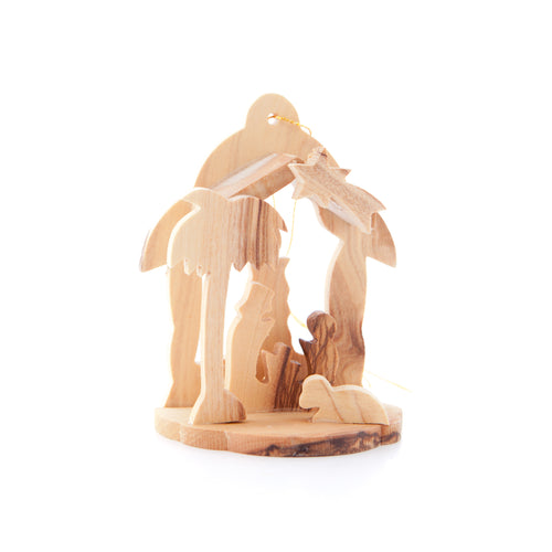 Olive wood nativity scene hand carved in Bethlehem, side angle of the olive wood sculpture