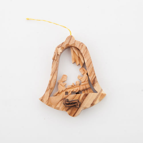 Olive wood nativity scene hand carved in Bethlehem, side angle of the olive wood sculpture