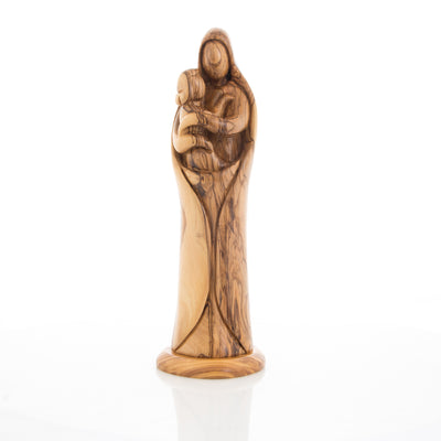 Virgin Mary with Holy Child (Abstract), 12.8" Olive Wood Carving Statue from Bethlehem