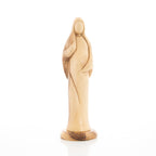 Our Lady olive wood statue from Bethlehem hand carved, 11 inch side angle of the olive wood sculpture