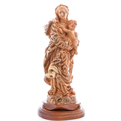 Madonna Virgin Mary w/ Child Jesus Christ, 14.25" Carved Wooden Statue