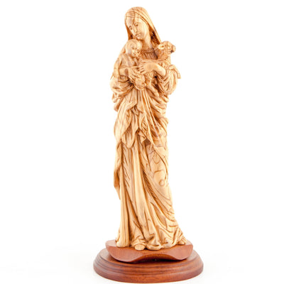 Virgin Mary With Child and Lamb, 13.4" Carved from the Holy Land Olive Wood