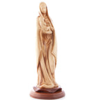 Virgin Mary olive wood statue from Bethlehem hand carved, 15 inch side angle of the olive wood sculpture