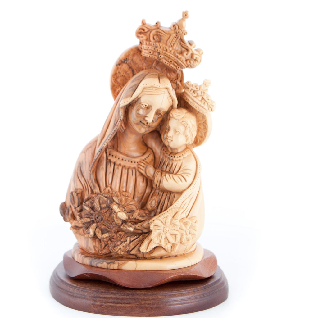 Virgin Mary w/ Child Jesus Christ 14.4", Wooden Sculpture from Bethlehem(S)