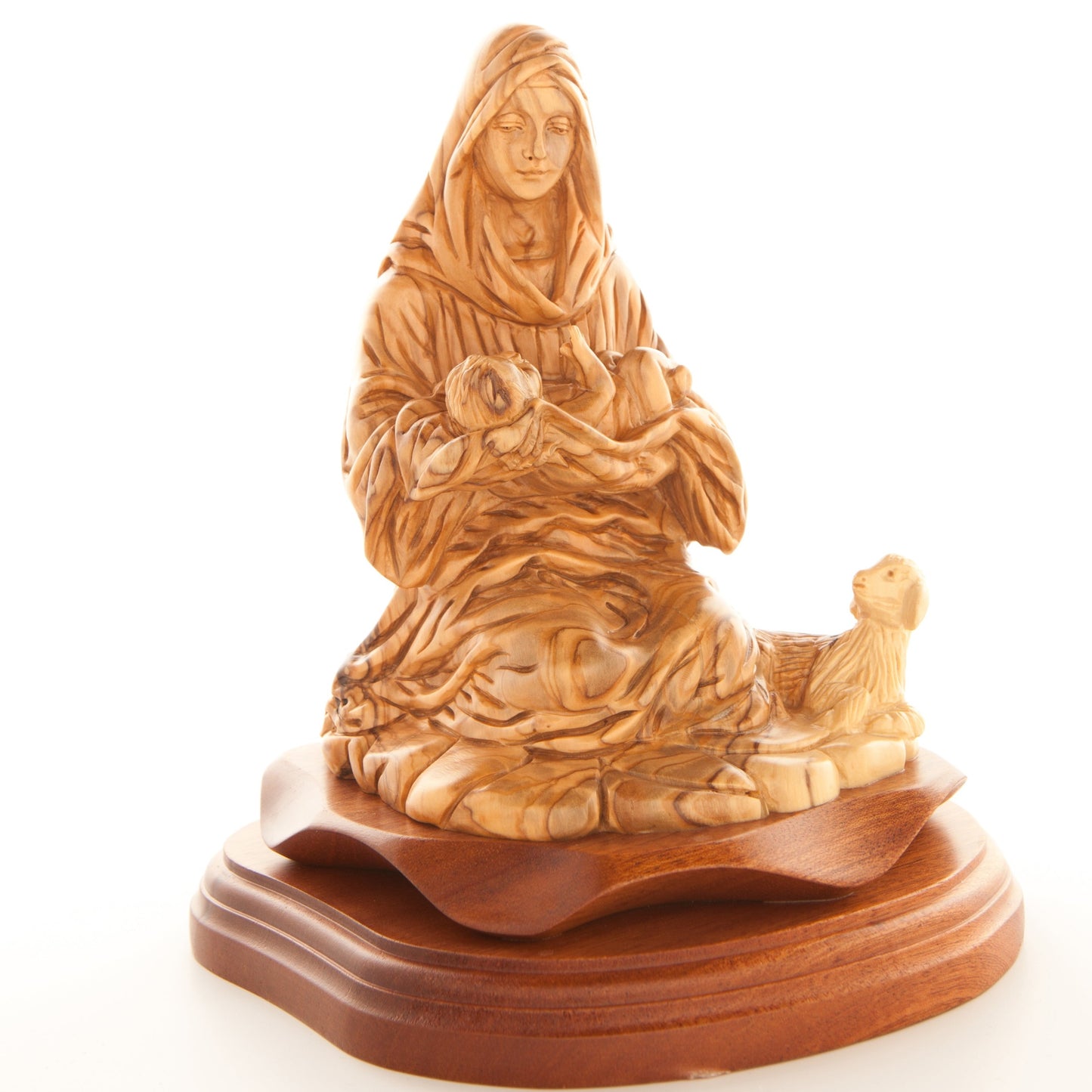 Virgin Mary with Sleeping Christ Child 8.1", Carved from the Holy Land Olive Wood