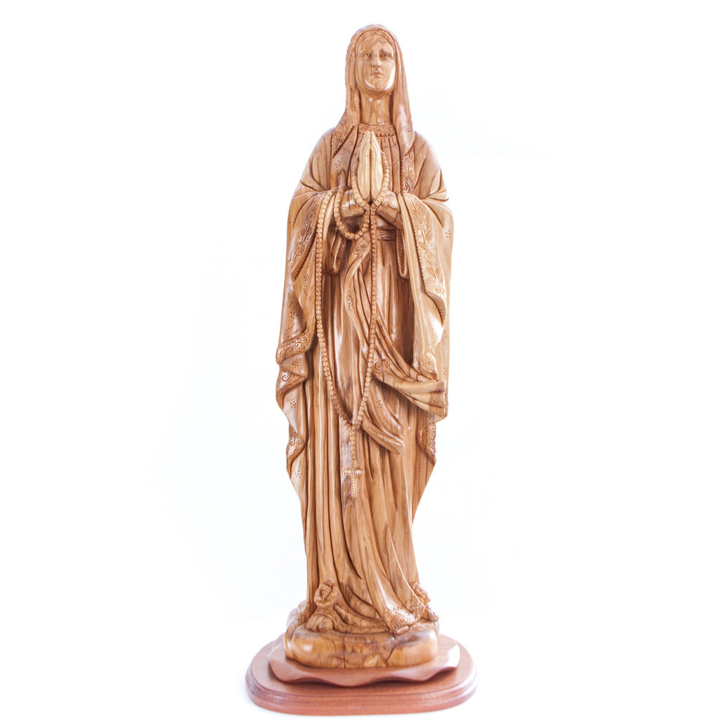 Car mirror olive wood rosary from Bethlehem Holy Land, 30 inch angle showing the olive wood color tones